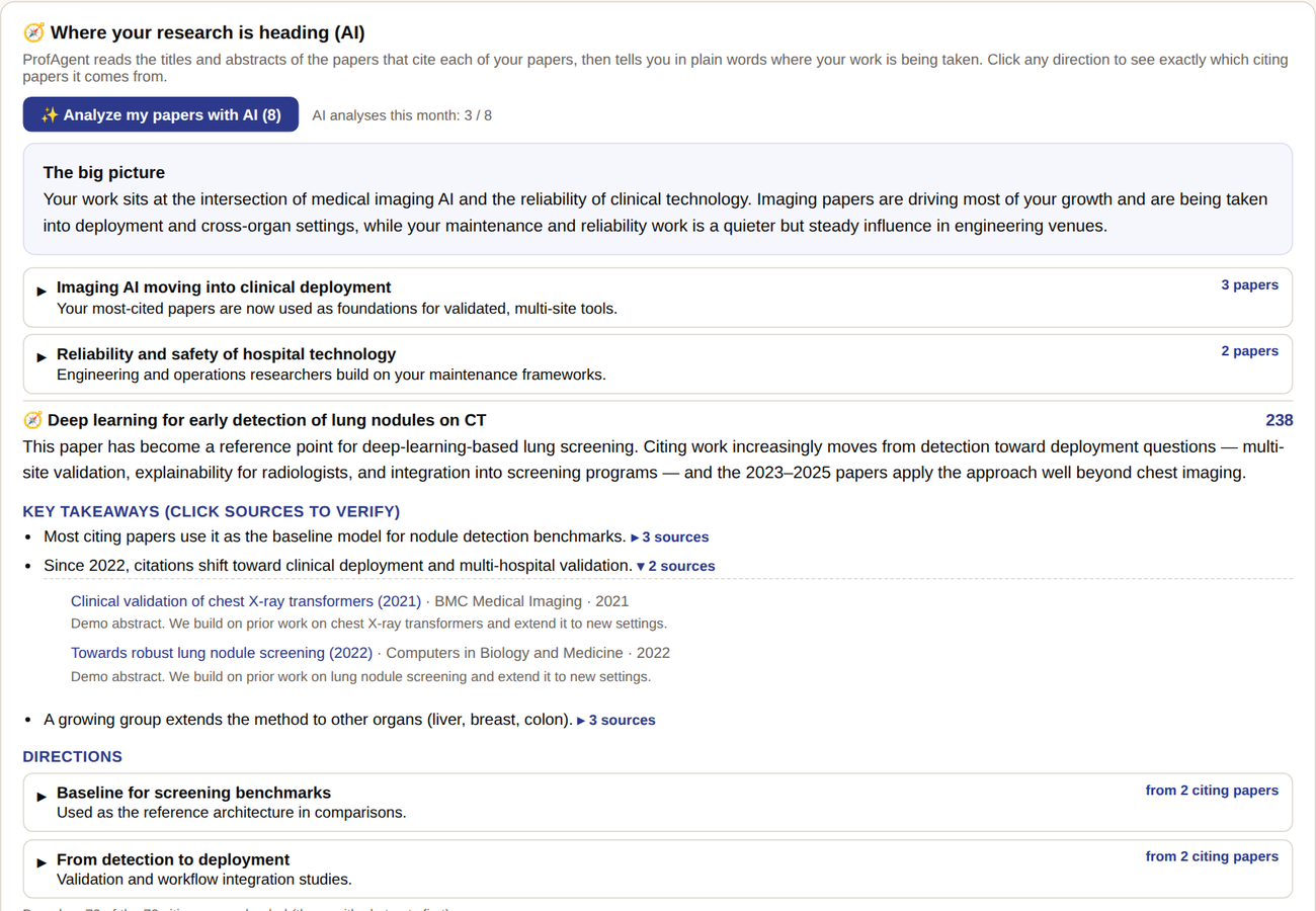 AI takeaways about where a paper is heading, with clickable sources